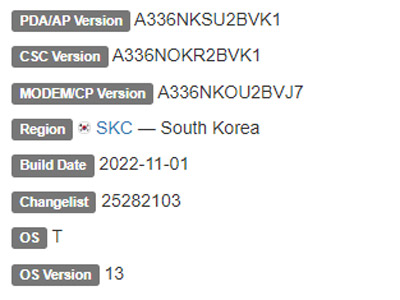 samsung galaxy a33 5g android 13 firmware details