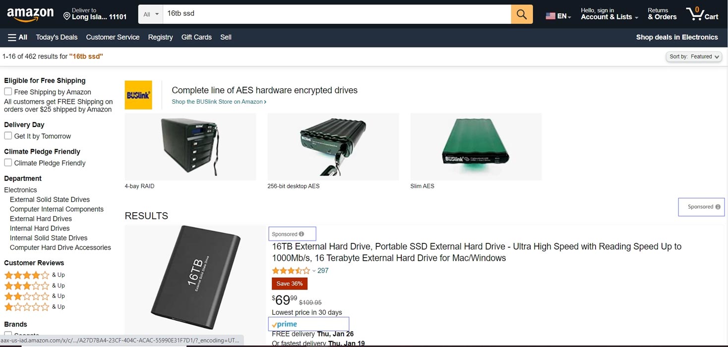 Amazon Prime Fake SSDs Listing