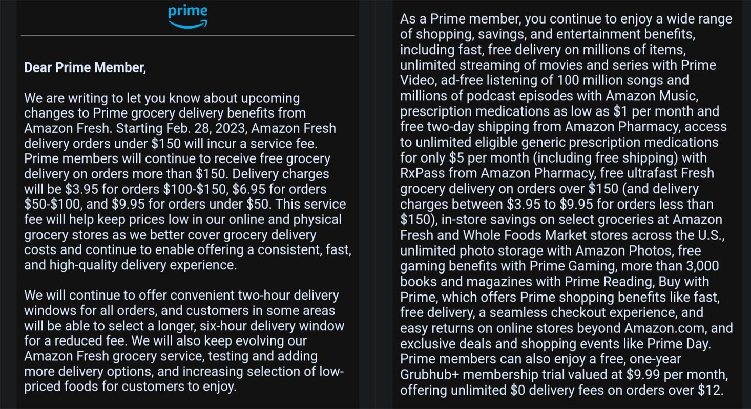 Amazon Prime Fresh Price high Email
