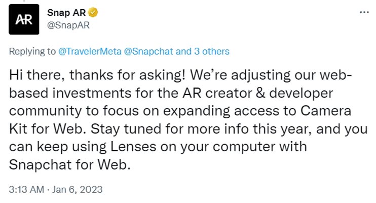 Snap Camera Shutdown Official Twitter Reply
