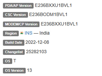 samsung galaxy f23 5g android 13 firmware details