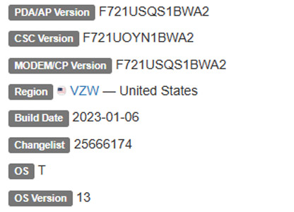 samsung galaxy z flip 4 VZW firmware details