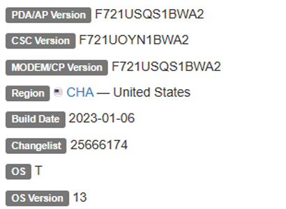 samsung galaxy z flip 4 android 13 CHA firmware details