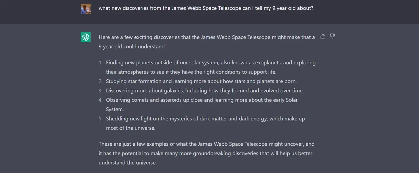 ChatGPT Conversation about James Webb