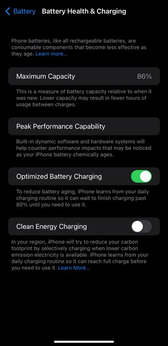 Disable iOS 16.1 Clean Energy Charging