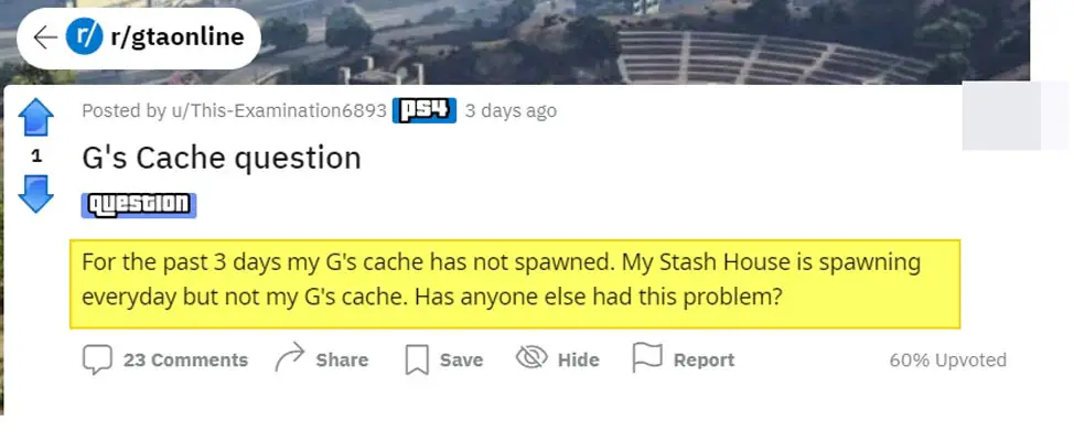 GTA Online Stash House and G's Caches Error Details