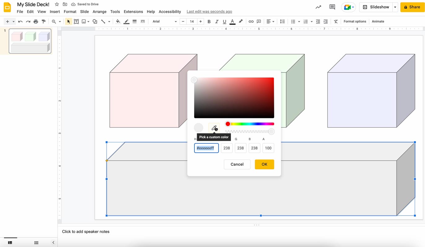 Google Drawings RGBA and Hex Values