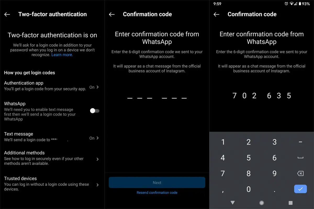 Instagram Two Verification Code WhatsApp 