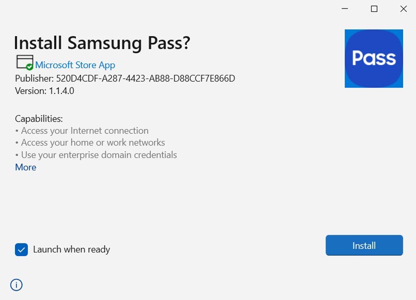 Install Samsung Pass App Windows