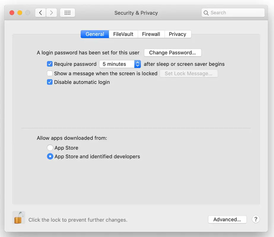 Mac OS General Privacy Settings