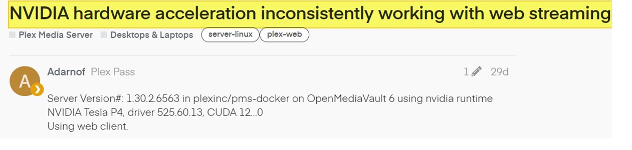 Plex Media Server NVIDIA Hardware Acceleration Issue