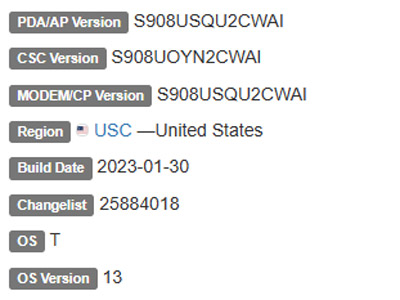 SAMSUNG GALAXY S22 ULTRA ANDROID 13 usc FIRMWARE DETAILS