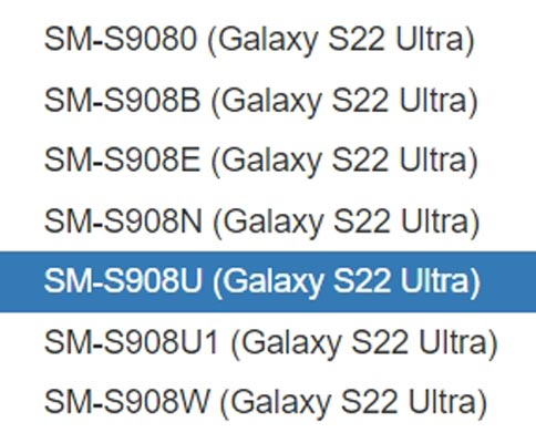 Samsung Galaxy S22 Ultra Model Numbers