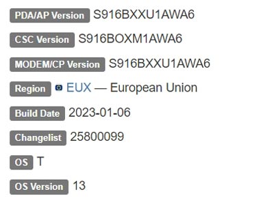 Samsung Galaxy S23 Plus Android 13 Firmware Details