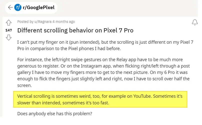 Scrolling Glitch Google Pixel 7