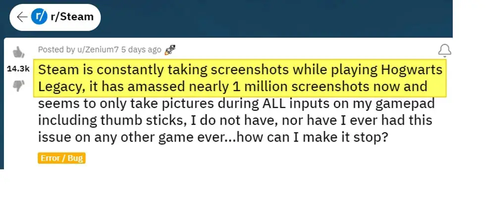 Steam is Constantly Taking Screenshots while Playing Hogwarts Legacy