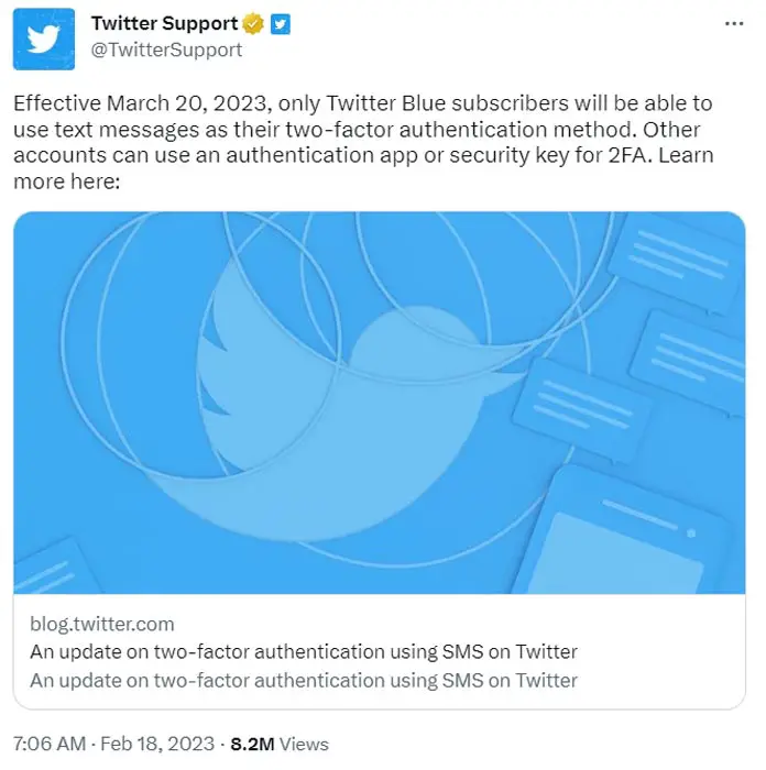 Twitter Two Factor SMS Verification Users Official Tweet