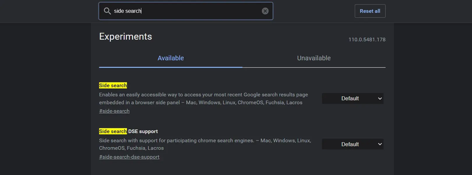 Disable Side Search Bar in Google Chrome
