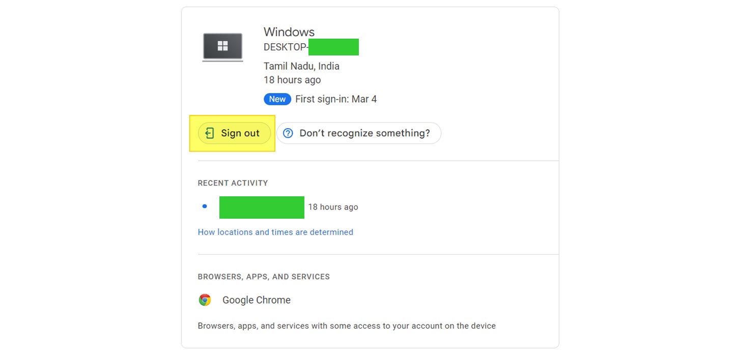 Google Account Recently Logged in Details