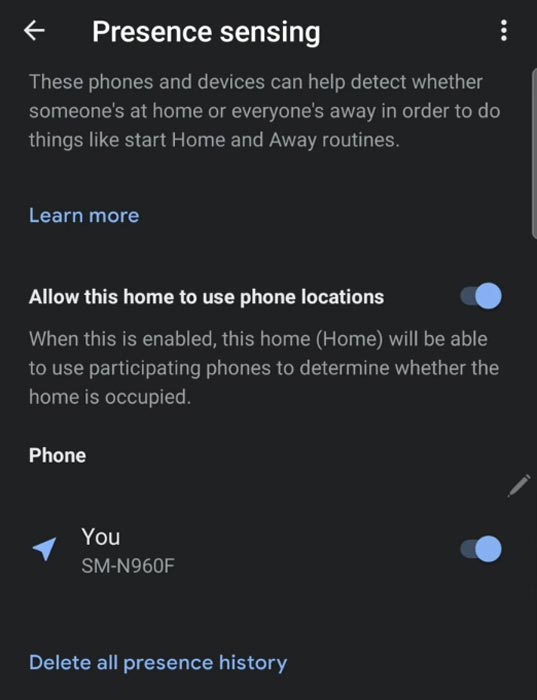Google Home Presence Sharing