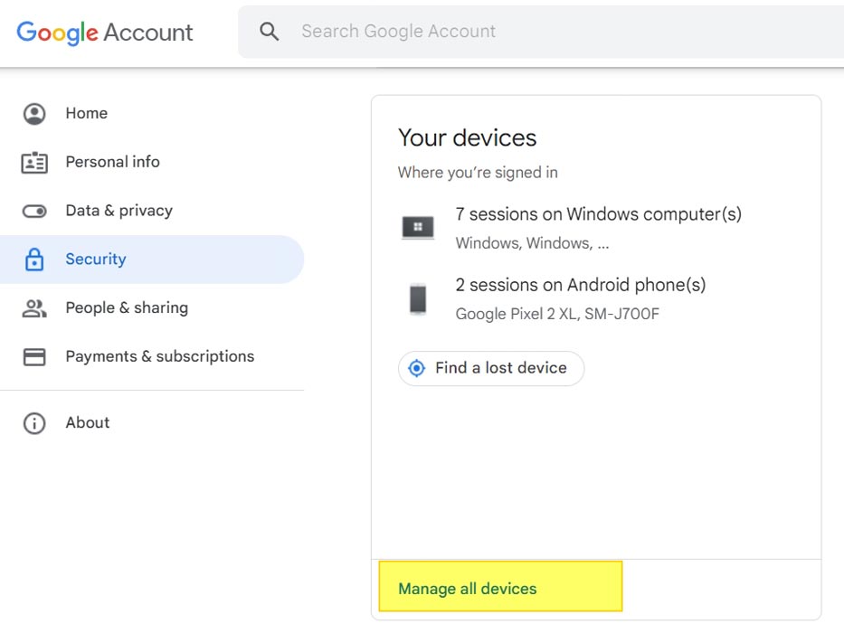 Google Manage All Devices