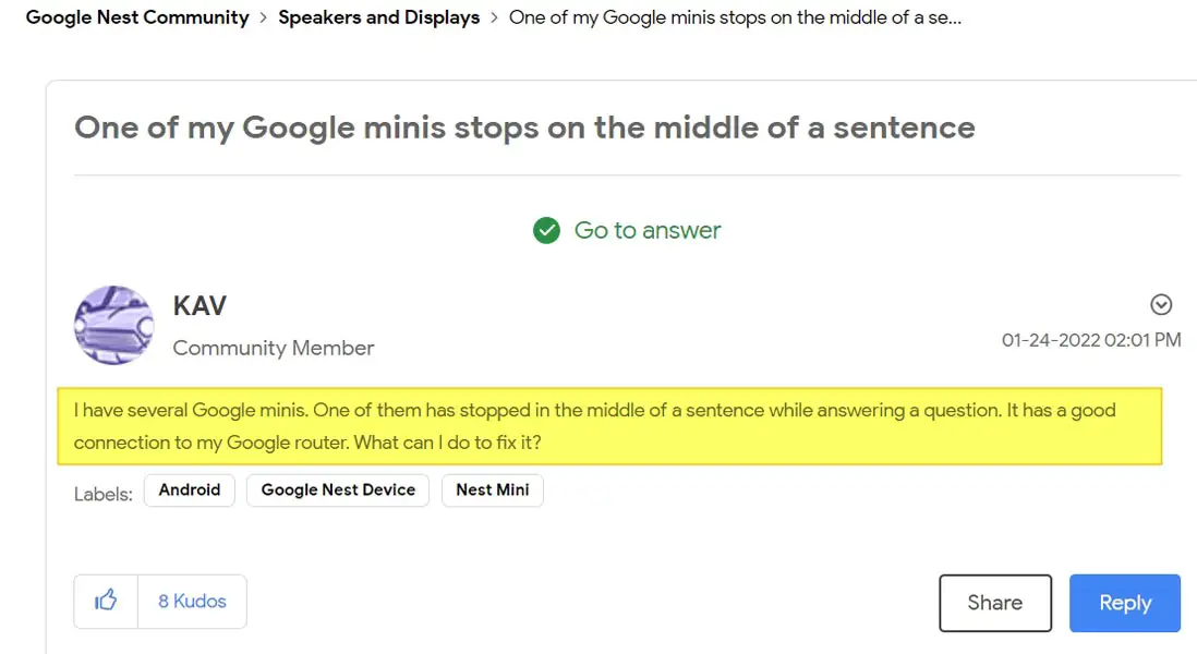 Google Nest Mini Stops Middle of Setence