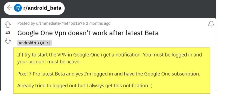 Google One VPN Issue Pixel 6 7