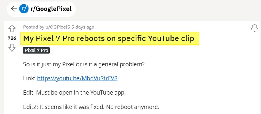 Google Pixel 7 Restart YouTube Video
