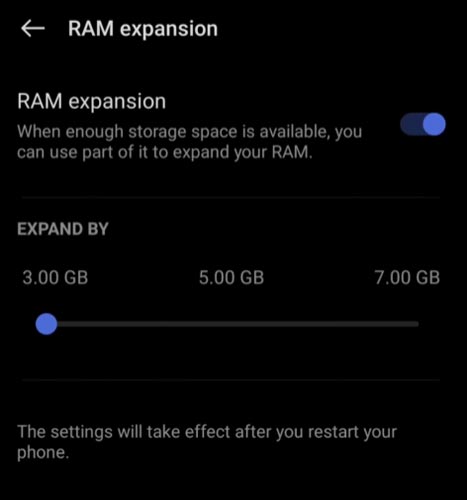 OnePlus RAM Expansion Option