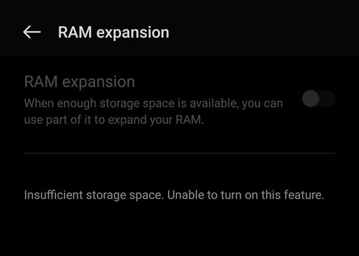 RAM Expansion greyed out on OnePlus