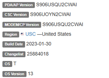SAMSUNG GALAXY S22 ULTRA ANDROID 13 USC FIRMWARE DETAILS
