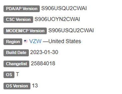 samsung galaxy s22 plus android 13 VZW firmware details