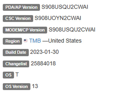 samsung galaxy s22 ultra android 13 TMB firmware details