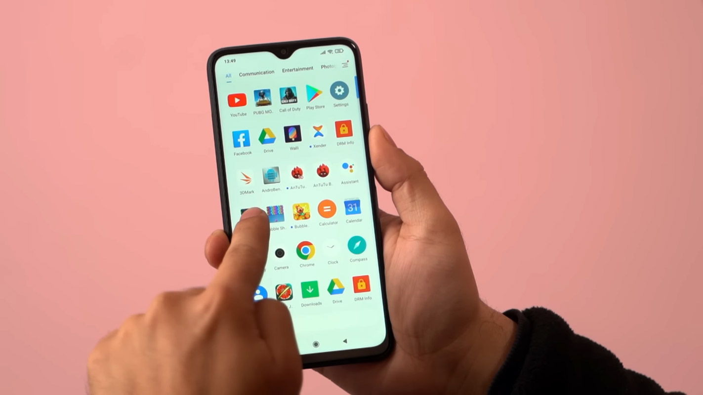 Poco M3 apps menu in hand