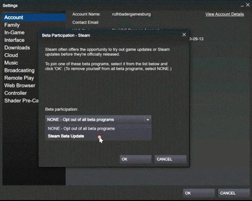 Steam Beta Opt-In Settings