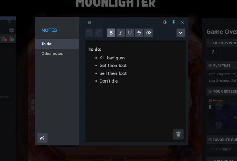 Steam Cloud Notepad Settings