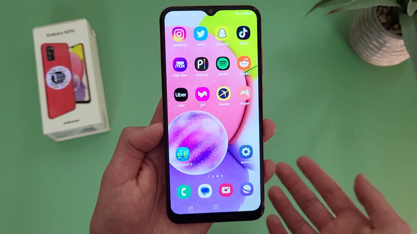 samsung galaxy a03s apps menu in double hand