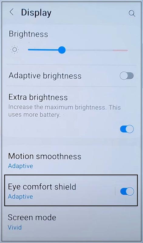 Enable Eye Comfort Shield Samsung Galaxy S23
