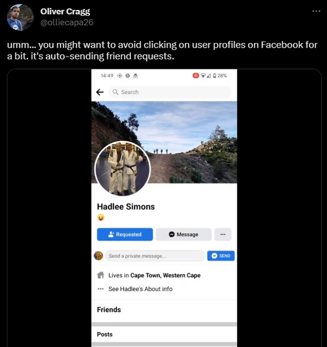 Facebook Sending Automatic Friend Request After Visting Profiles Screenshot