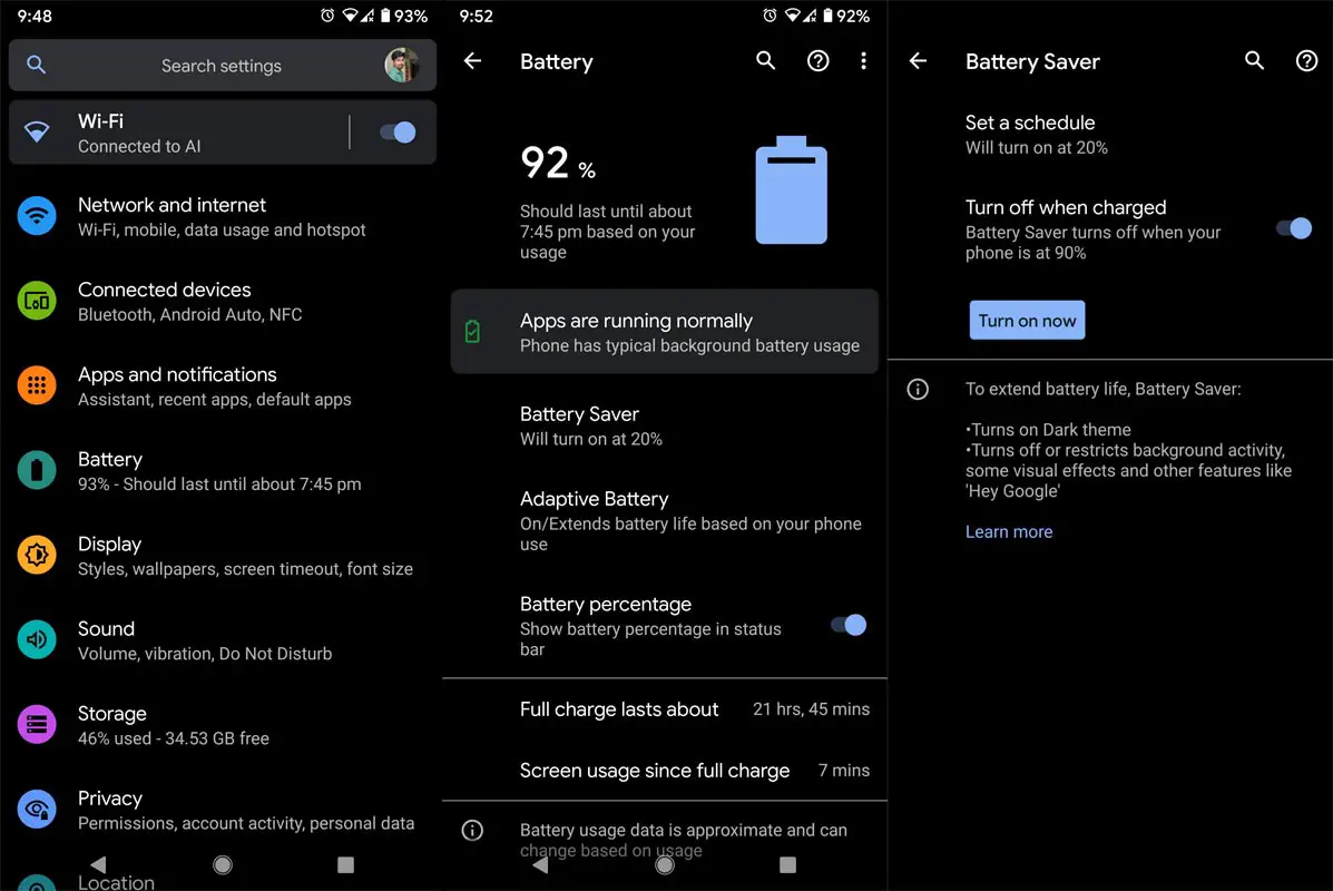 Google Pixel Battery Saver Mode