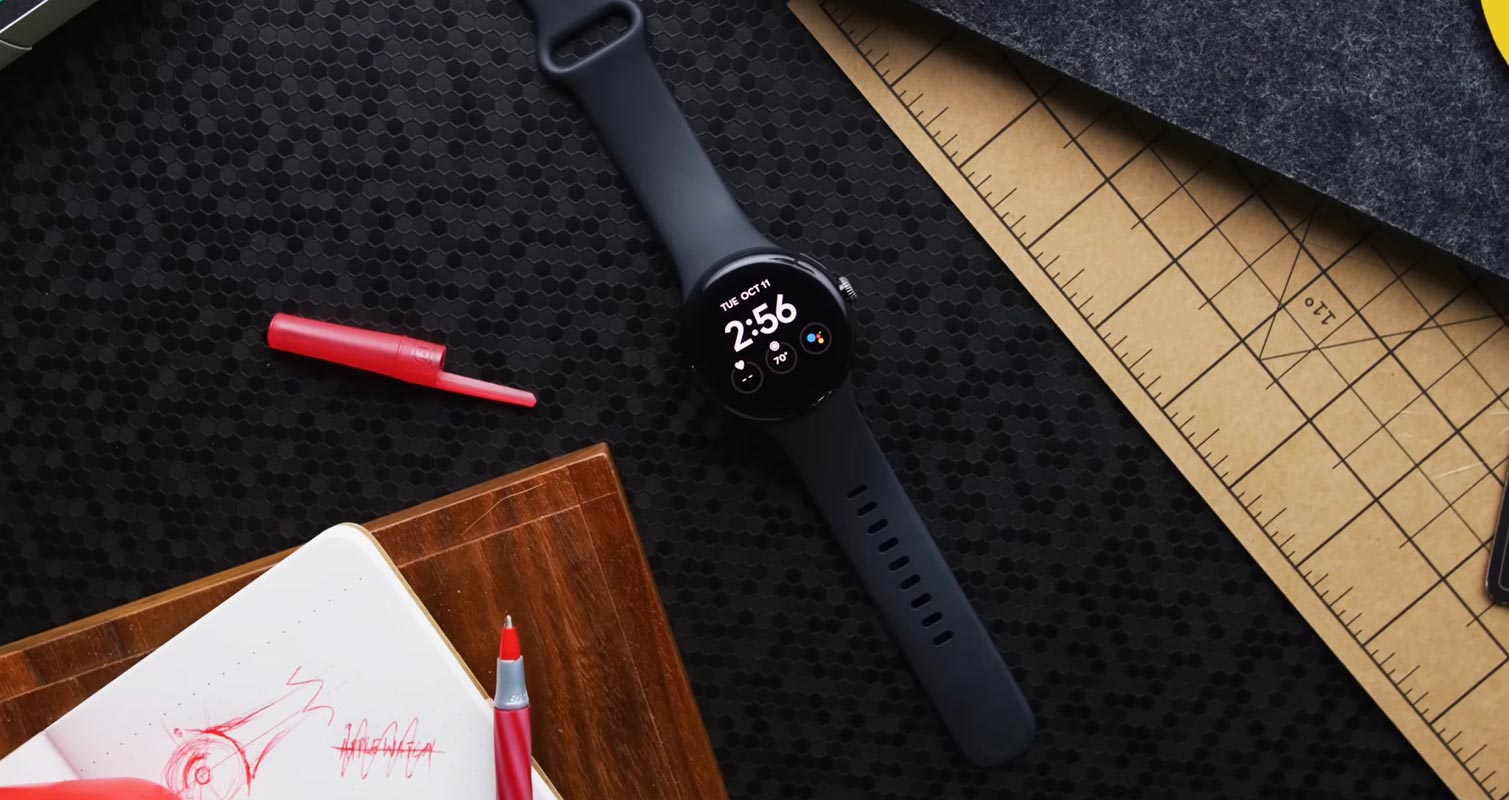 Google Pixel Watch in the Black D-Brand Wrapper