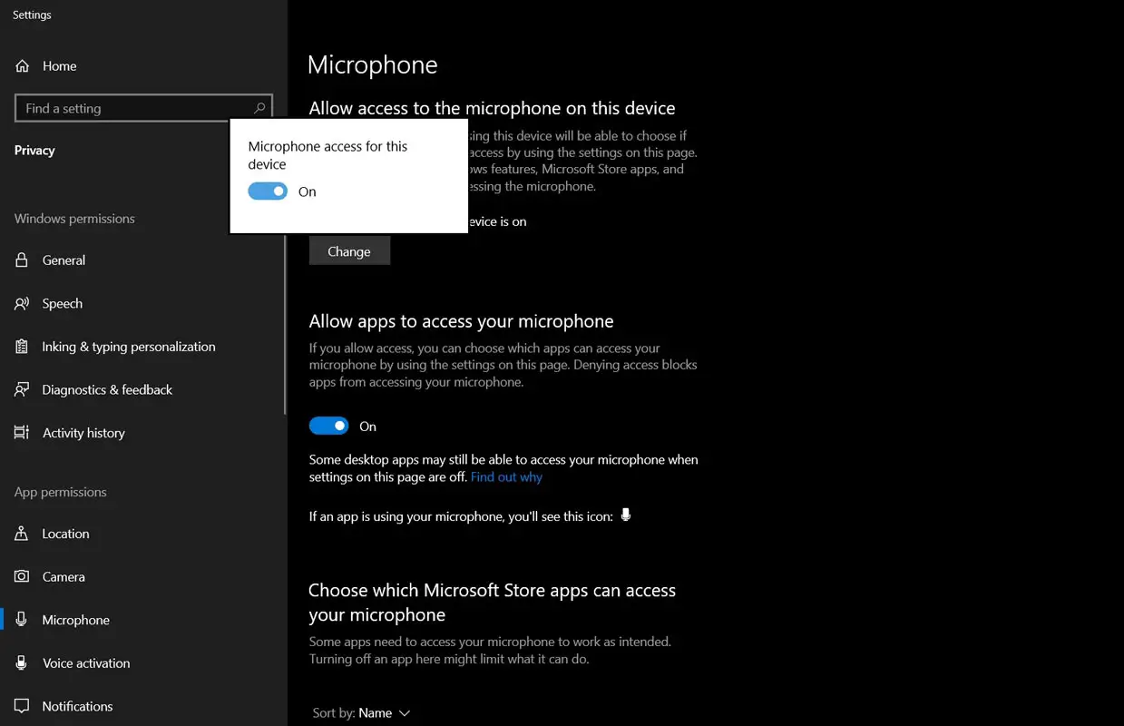 Microphone Mic Enable in Windows 10