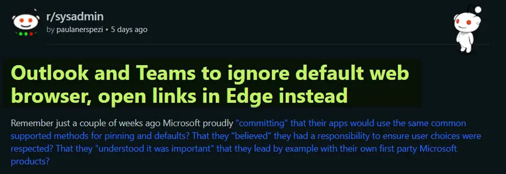 Microsoft Outlook and Teams Opening Links in Edge Browser Reddit