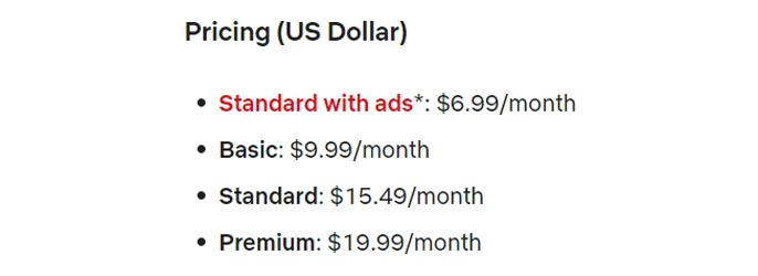 Netflix Ad Supported Plan Pricing