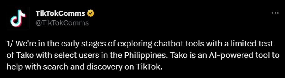 TikTok Tako Official Tweet