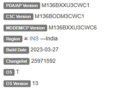 samsung galaxy m13 android 13 firmware details