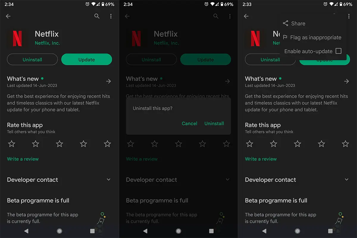 Netflix App Uninstall Screenshots