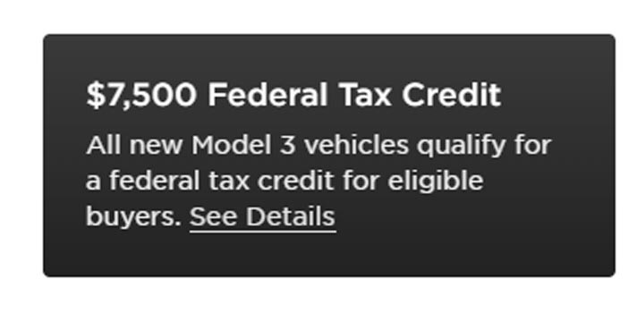 Tesla Model 3 $7500 Credit