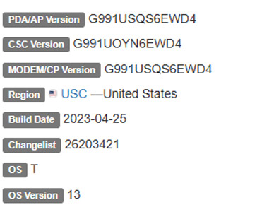 samsung galaxy s21 androdi 13 USC firmware details