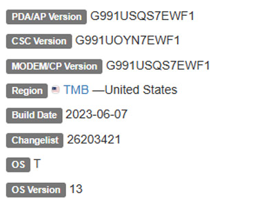 samsung galaxy s21 android 13 TMB firmware details